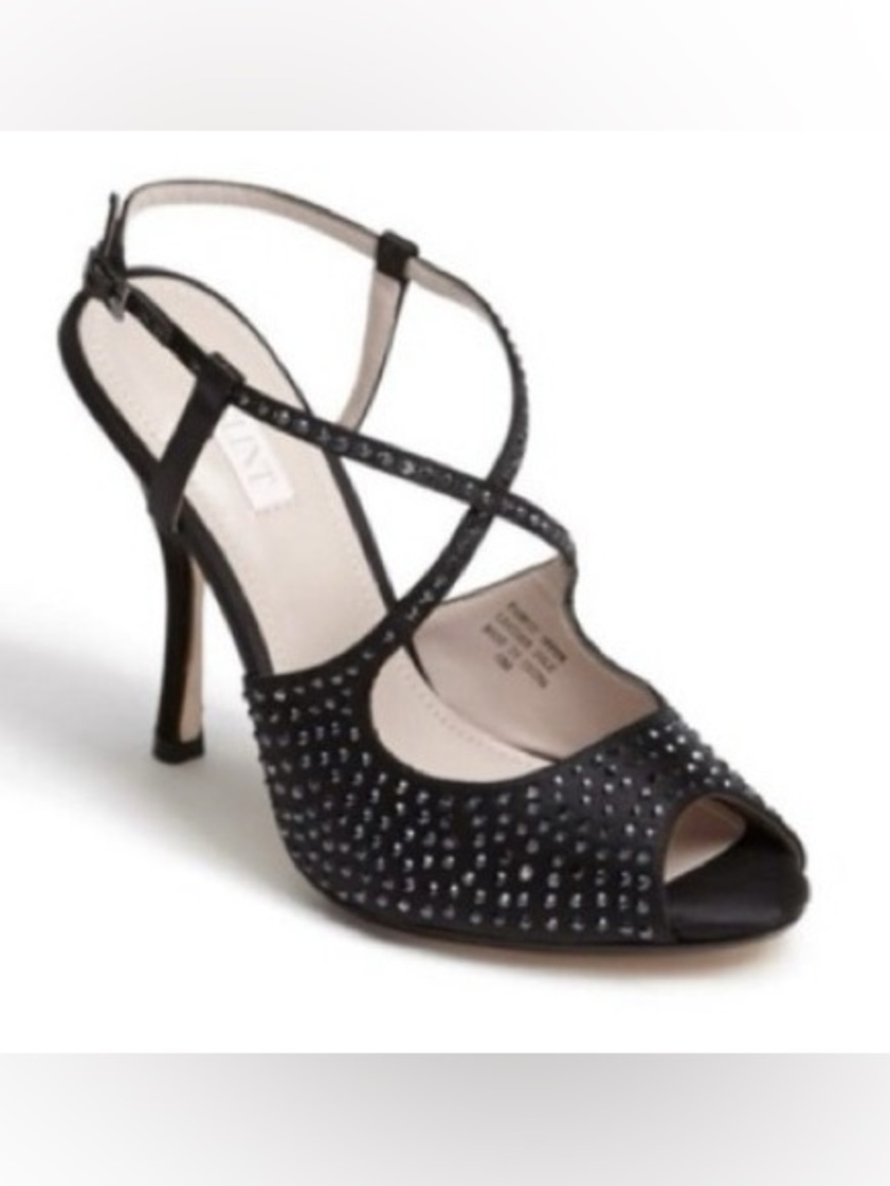 Glint Women's Black Rhinestone -Embellished Strappy Peep-Toe Heels - size 9